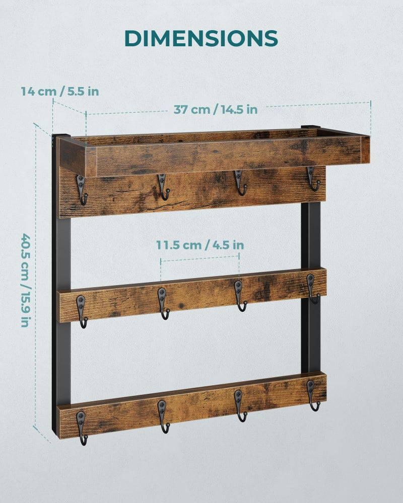 OROPY Coffee Mug Rack Wall Mounted, Rustic Wood Cups Rack with 12 Hooks and Storage Shelf, for Home Kitchen Display and Collection (Rustic Brown) - Image 5